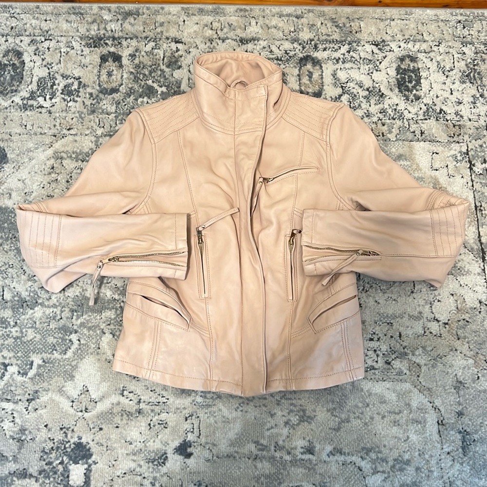 Zara Leather Moto Jacket in Light Pink